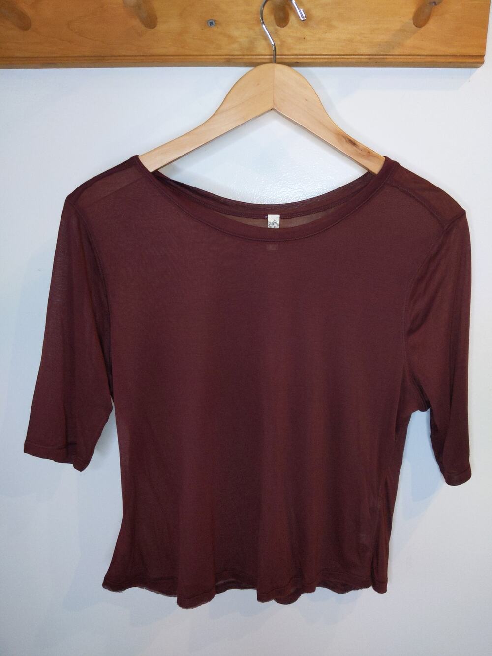 FREE PEOPLE Intimately Burgundy Top Sheer 3/4 Sleeve Wine Red Boho Medium
